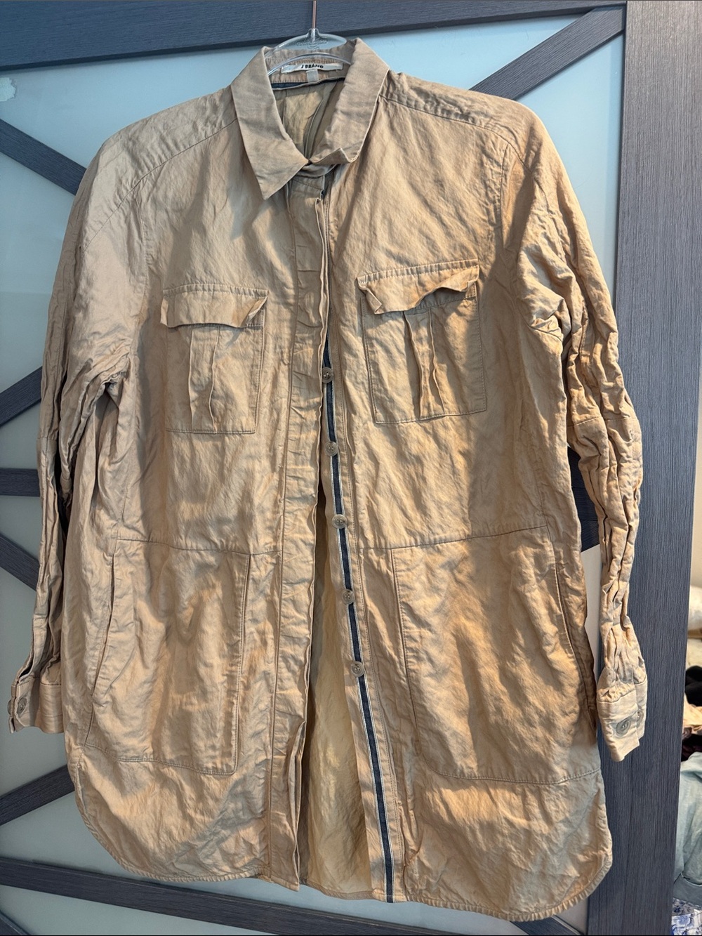 J Brand Beige Button-Down Utility Shirt Jacket